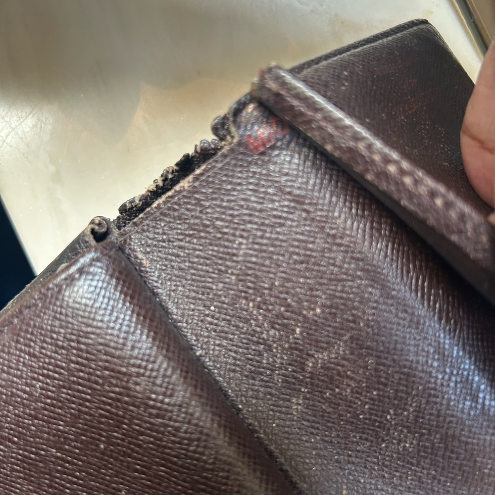 Checkered Brown Wallet with Button Closure - Picture 6 of 7